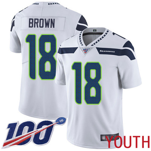 Seattle Seahawks Limited White Youth Jaron Brown Road Jersey NFL Football #18 100th Season Vapor Untouchable